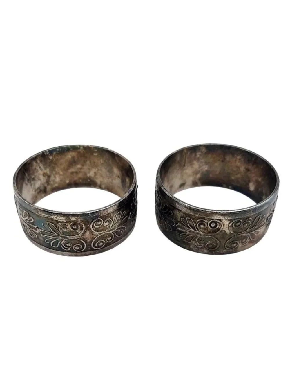 Napkin Rings Silver Plated Embossed Celtic Scroll Victorian Set Of 2 Vintage